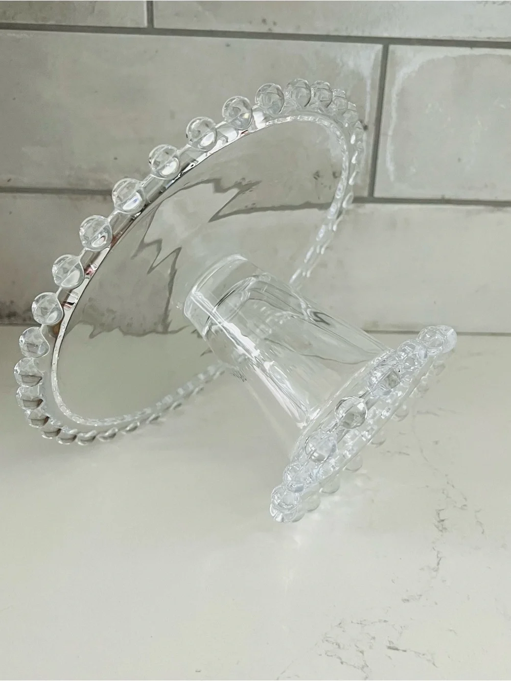 CANDLEWICK Style Clear Glass Beaded Dessert Stand